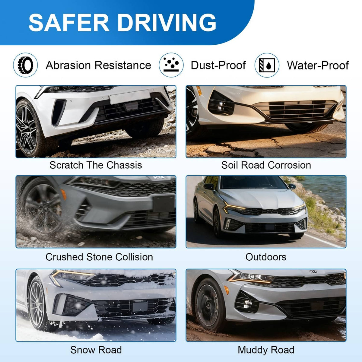 Car front showing black engine splash shield protecting the chassis area