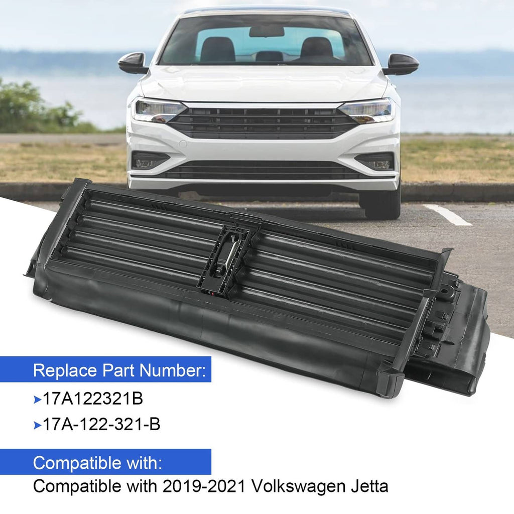 Active grille shutter with motor housing, angled view showing louvered slats