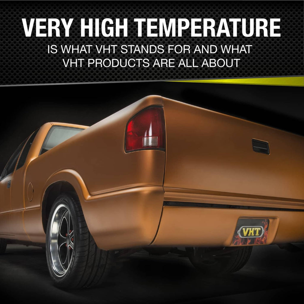 Burnt copper vehicle body panel with VHT logo on rear trim and taillight