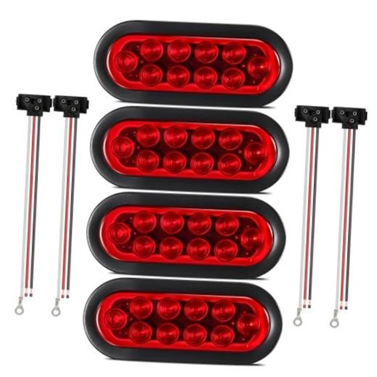Set of four oval red LED trailer stop/turn/tail lights with mounting brackets