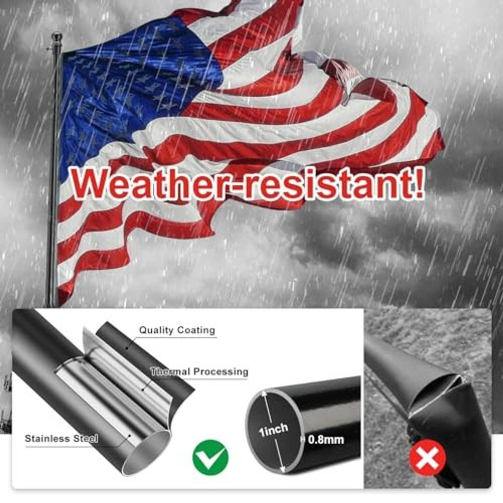 Black weather-resistant flag pole with coated tube and sealed steel detail