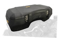 ATV front storage box with hinged lid and two metal latch locks, dark gray