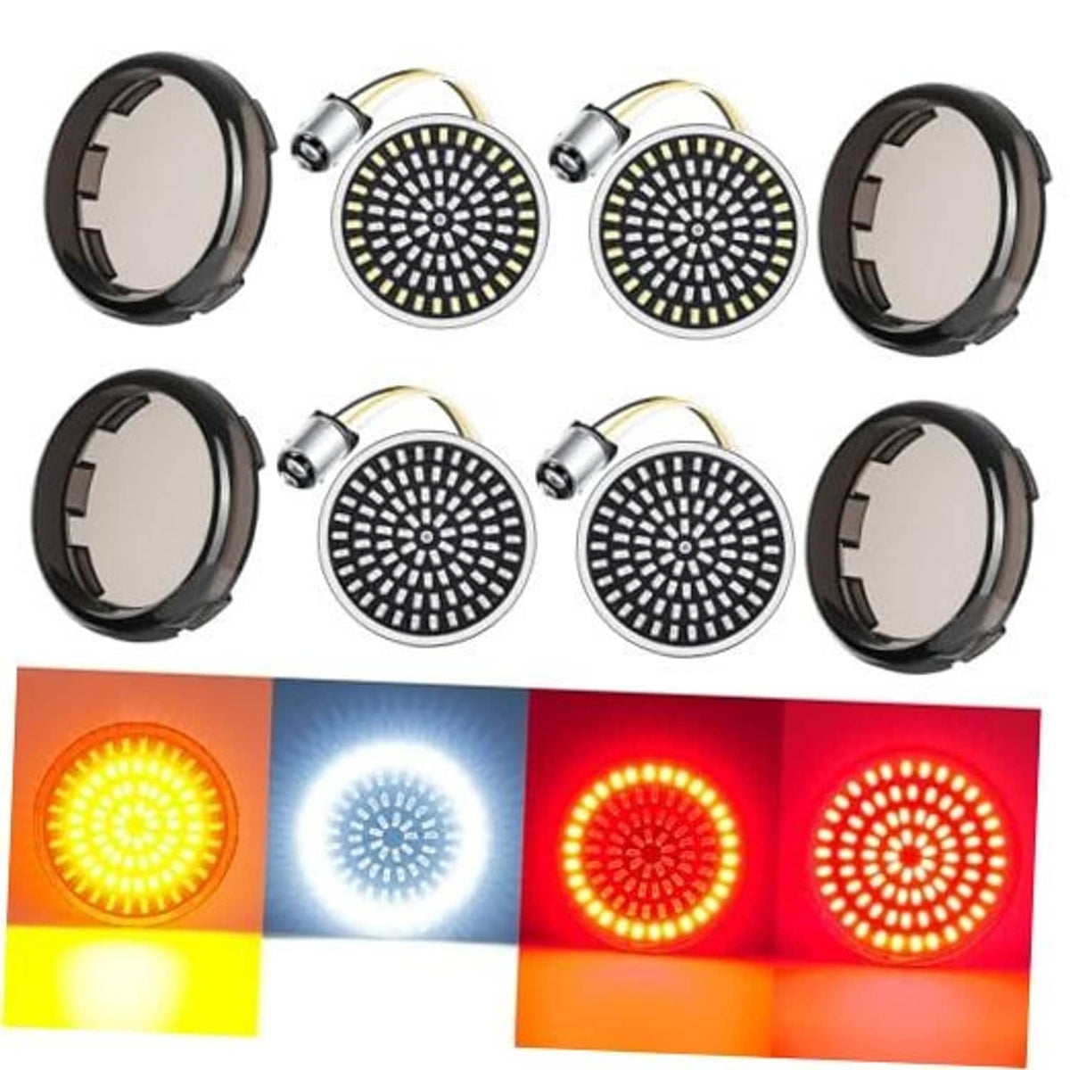 Round smoked-lens LED turn signal light housings, 4-piece set