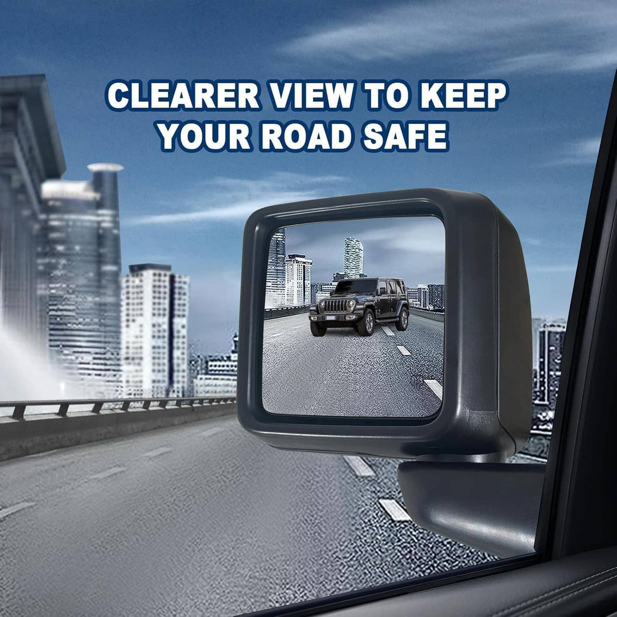 Black left driver side power heated mirror with clear reflective glass view