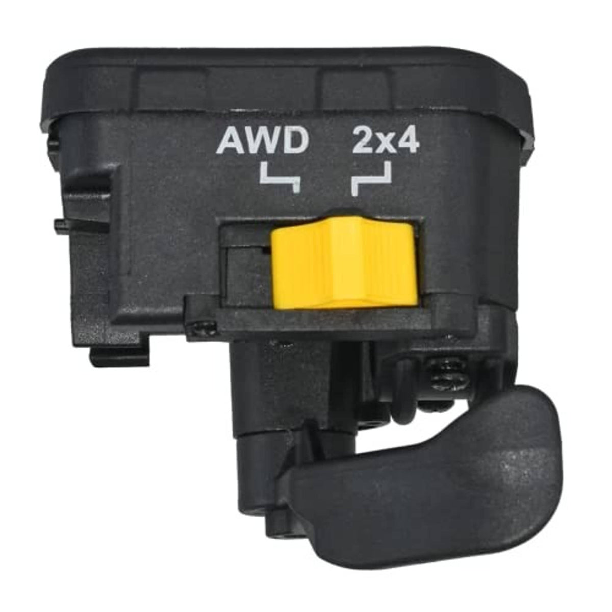 Thumb throttle lever AWD 2x4 switch, black housing with yellow center button