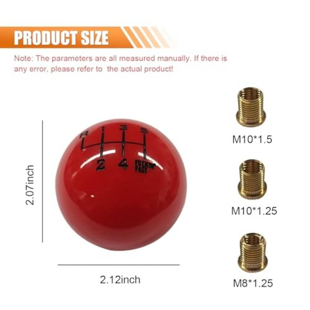 Red 6-speed gear knob with numbered grid and threaded adapters (M10, M8 sizes)