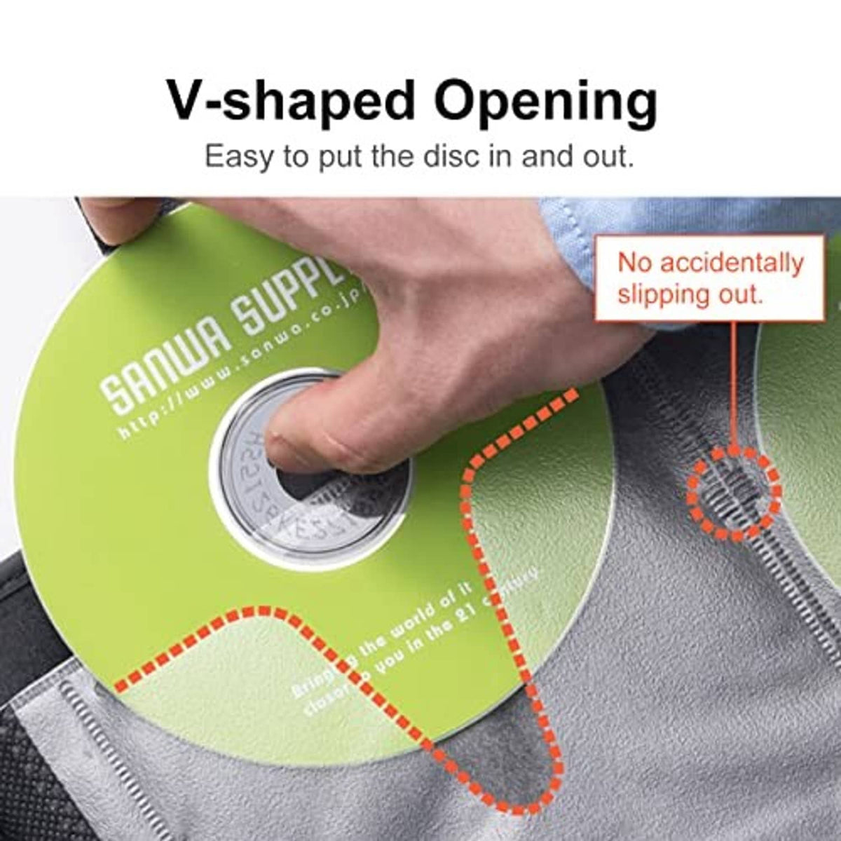 Black disc wallet with V-shaped opening, showing a disc being inserted