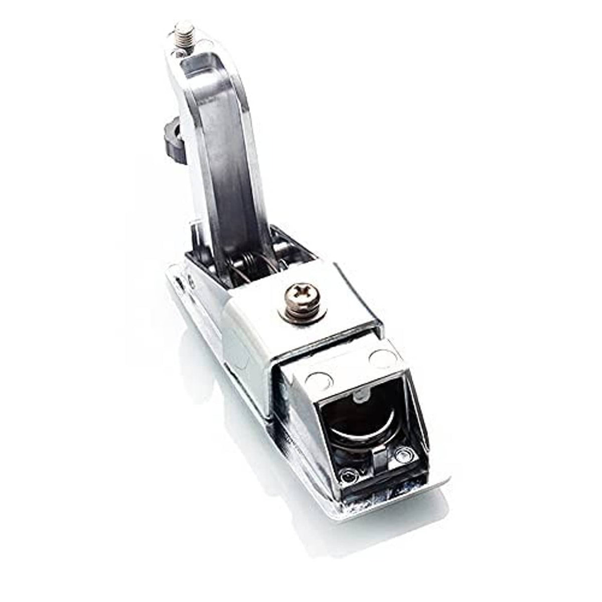 Silver latch lock mechanism with exposed spring and mounting base plate
