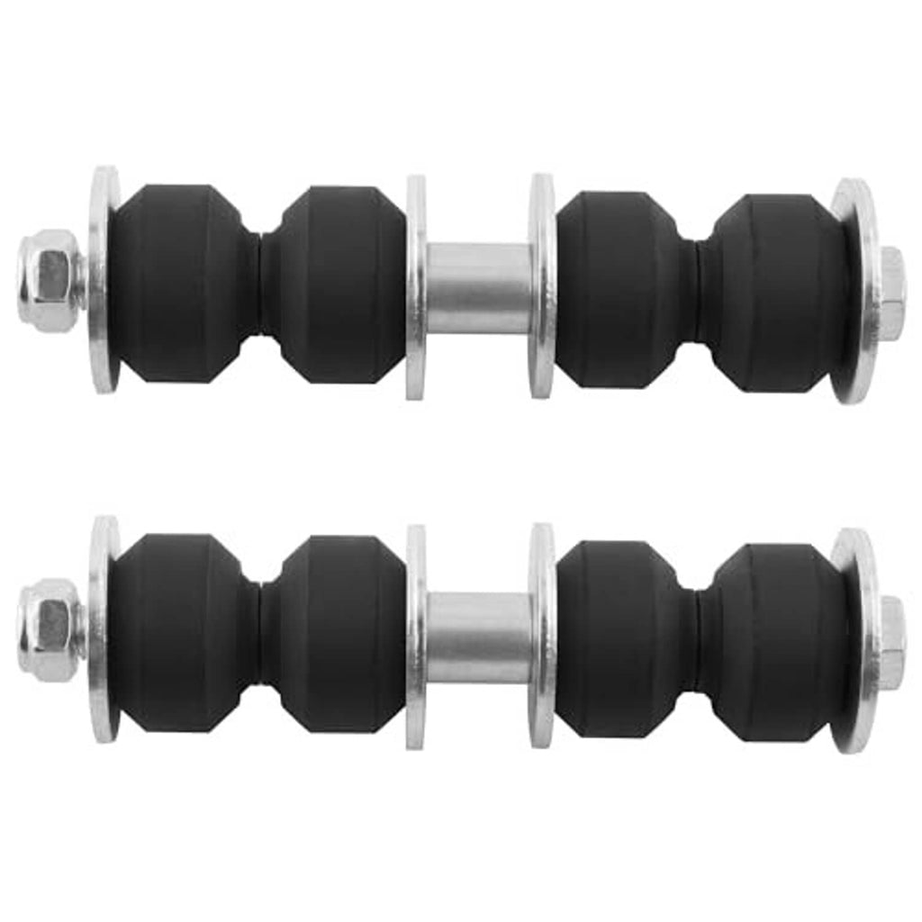 Black rubber stabilizer link rods with metal sleeves and hex bolt ends