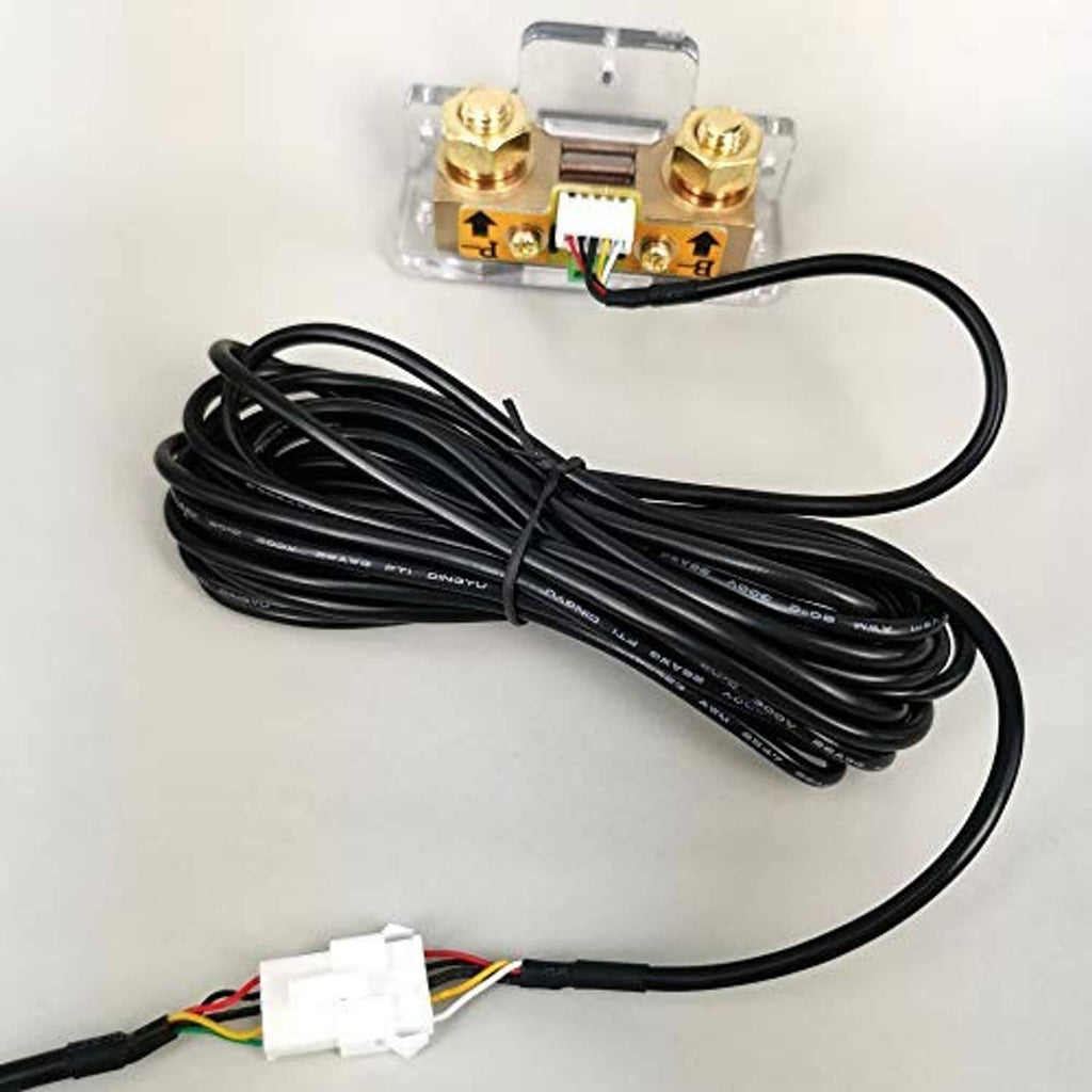 Black 26 AWG battery monitor cable with brass terminal block and ring connectors