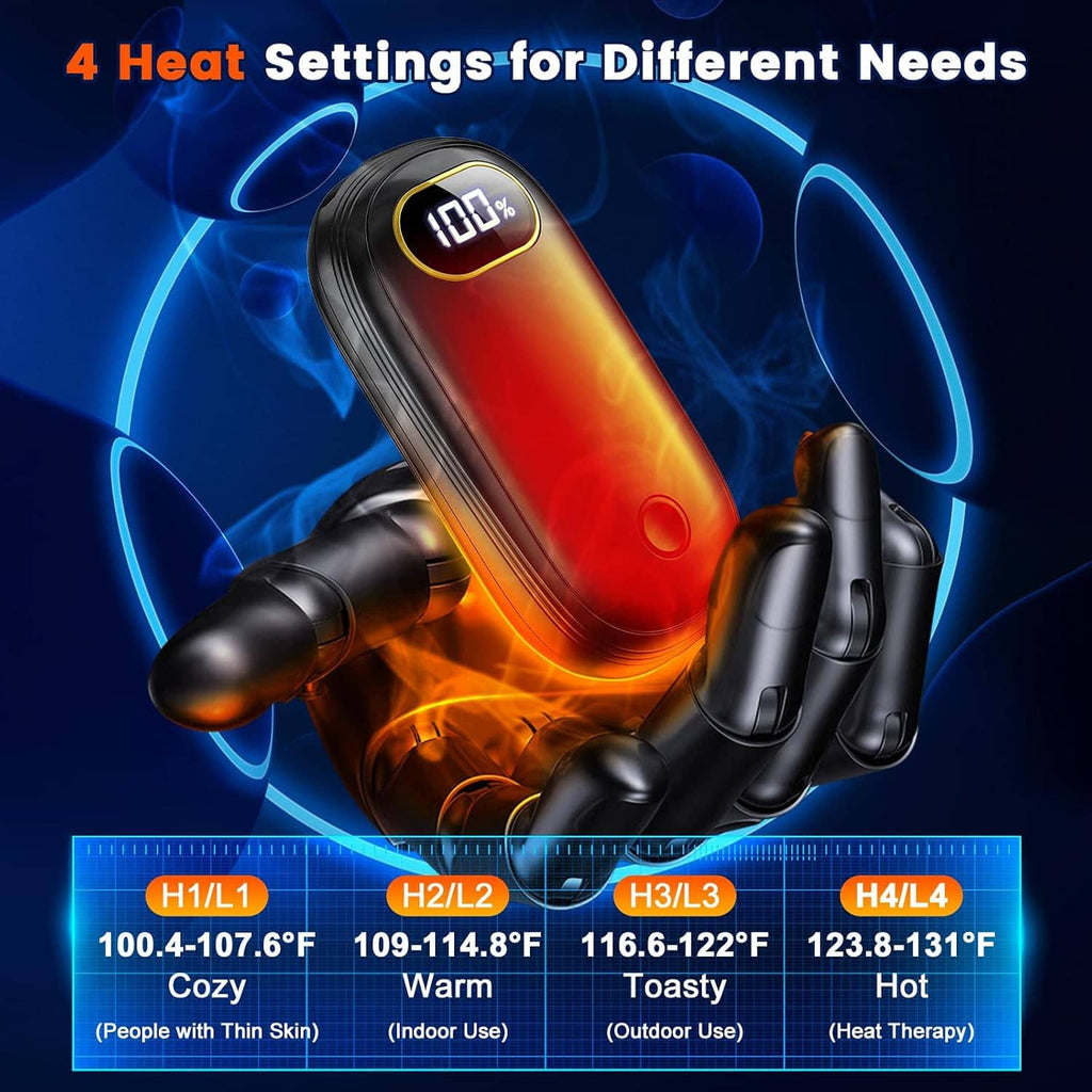 Rechargeable electric hand warmers with LED temperature screen and blue heat airflow