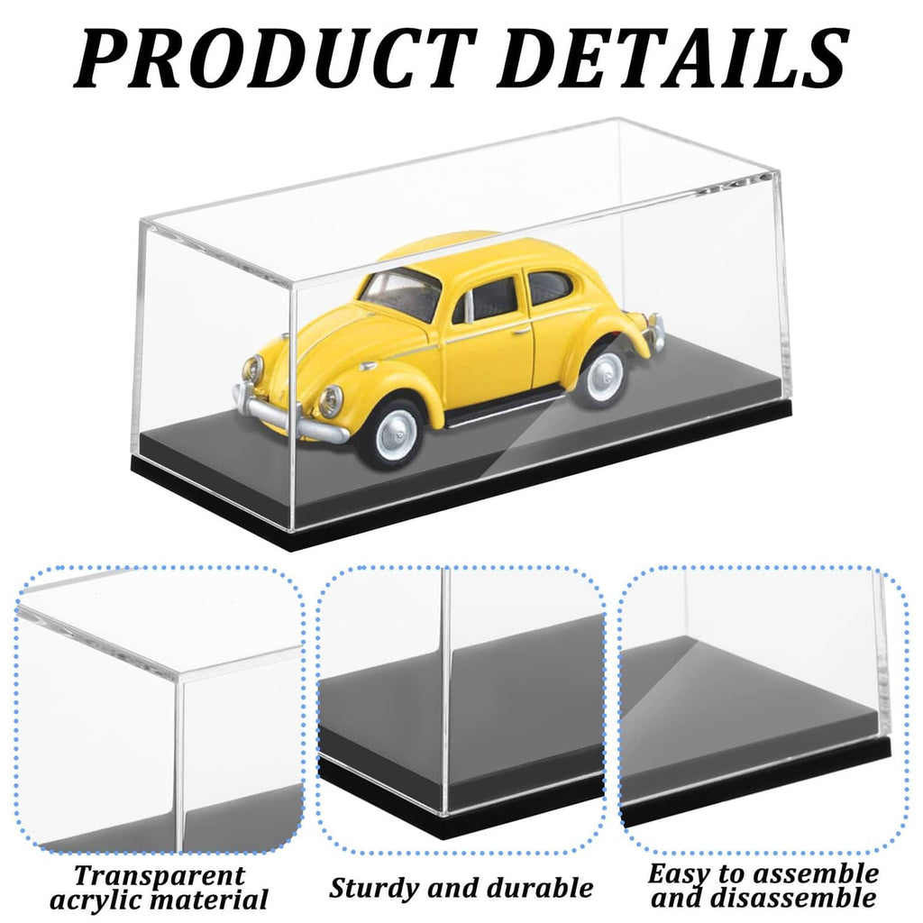 Transparent acrylic model car display case with clear walls and dark gray base