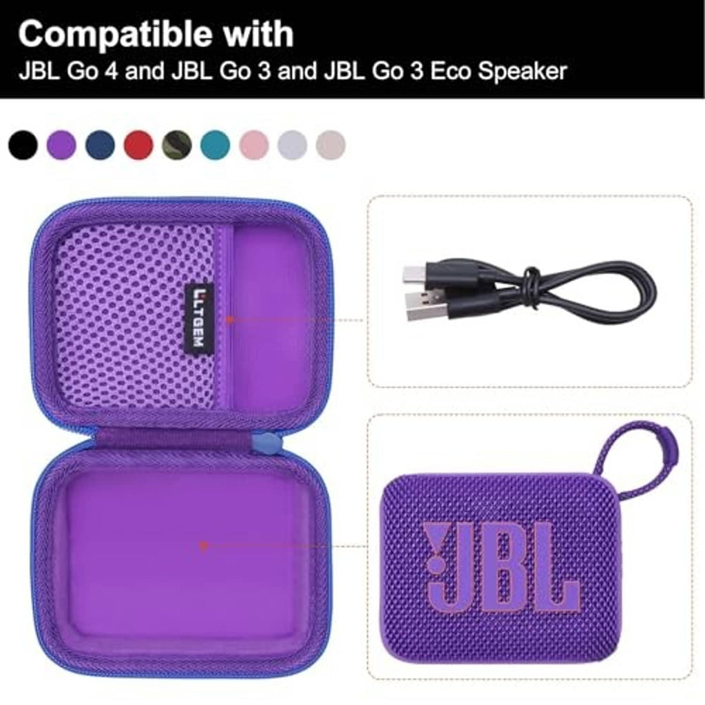 Purple zippered speaker case with mesh panel and small accessory pocket