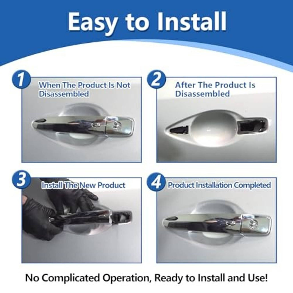 Chrome exterior door handle shown during installation steps