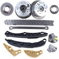 Timing chain kit with metal cam gears, chain links, guides, and tensioner parts