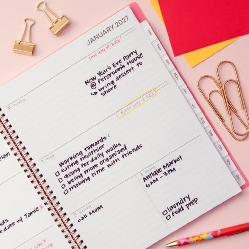 Open planner page for January 2027 with lined sections and event date boxes