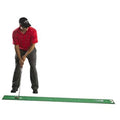 Green putting practice mat with alignment guide and ball marker dots