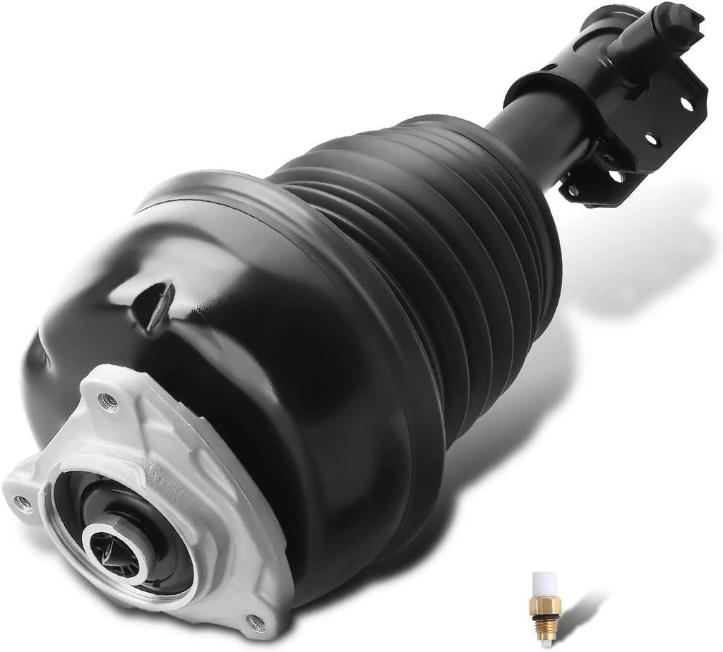 Front air suspension strut assembly with black bellows and metal mounting bracket