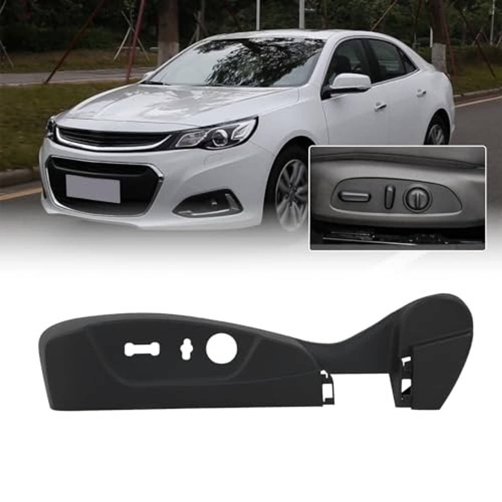 Black front driver seat trim cover panel with switch and knob openings