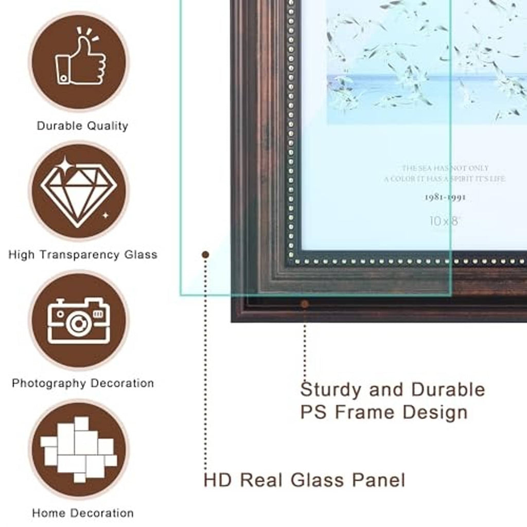 Black picture frame edge with gold bead trim, inset glass panel visible along the border.
