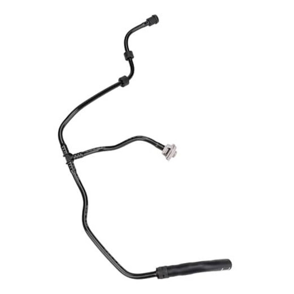 Black coolant reservoir hose with molded bends and connector ends for engine cooling