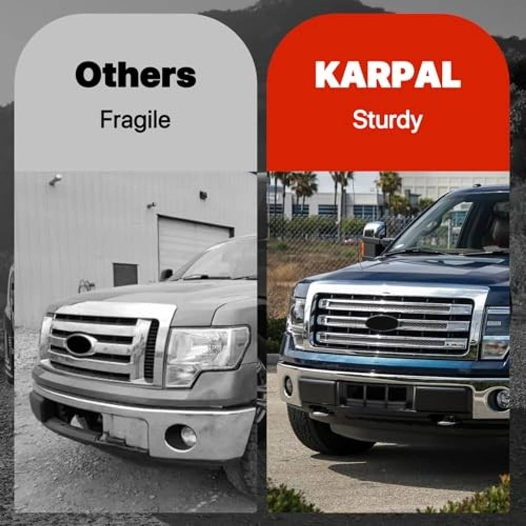 KARPAL front grille trim panel comparison on two pickup truck front bumpers