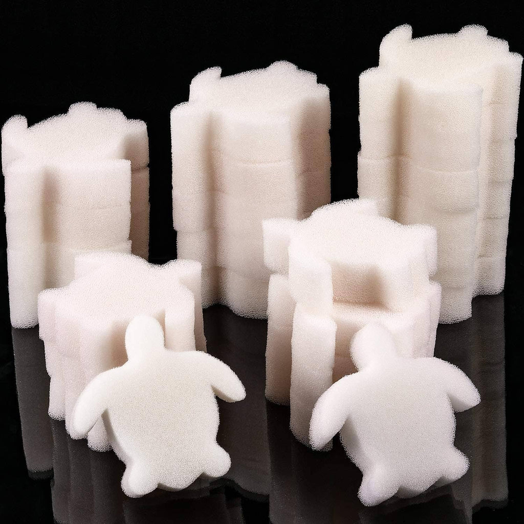 Assorted white foam turtle sponges arranged in a bundle