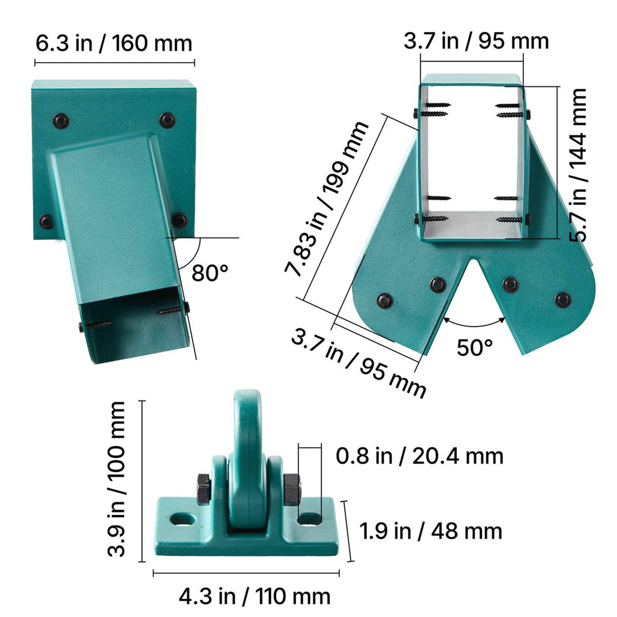 Green A-frame swing bracket size diagram with base and open top