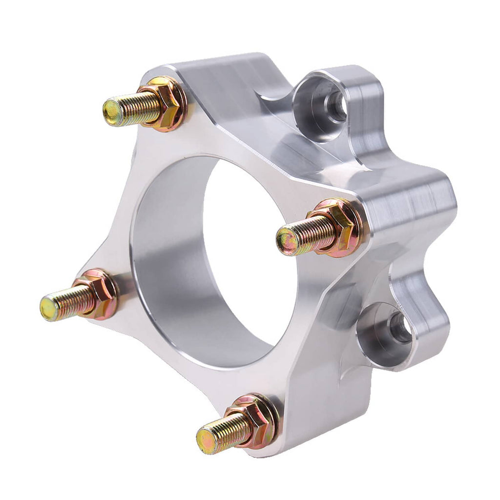 Single wheel spacer, silver aluminum with gold bolts and large center bore