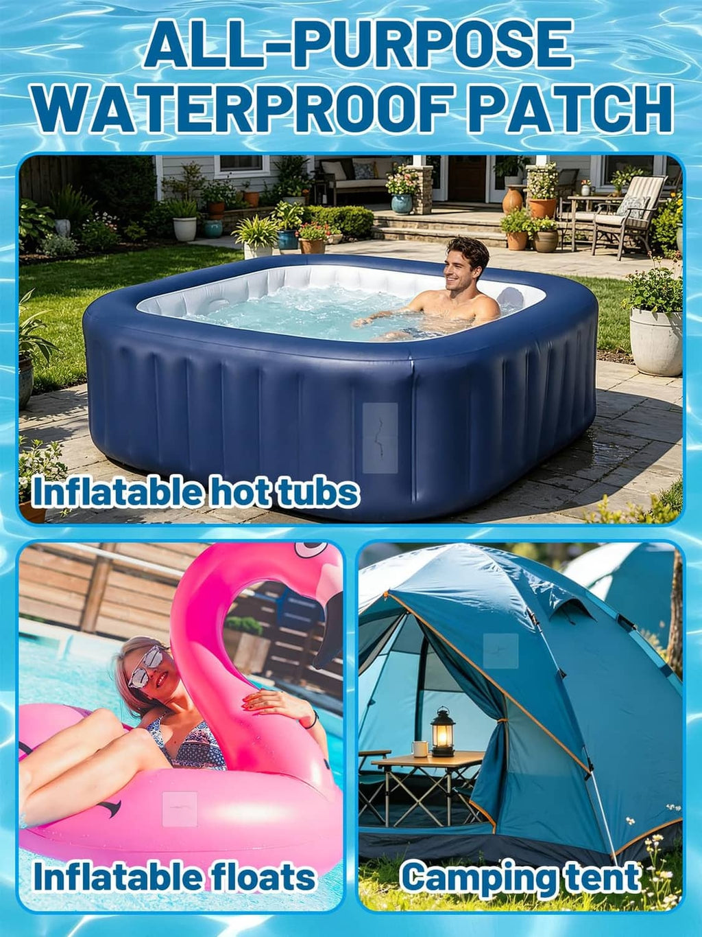 All-purpose clear waterproof patch set for pool liners and inflatable items