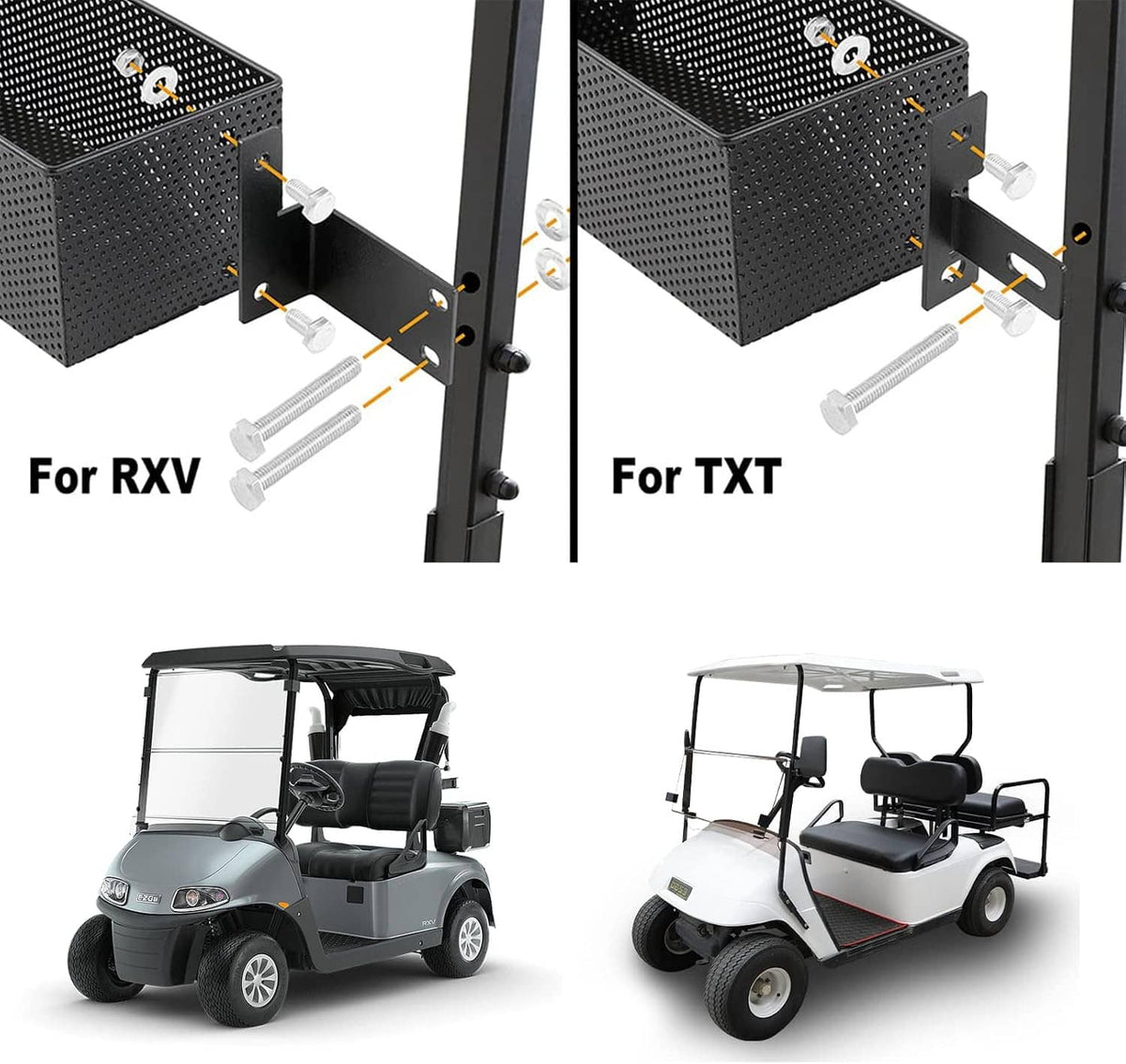 Perforated mesh front basket organizer with mounting brackets for RXV and TXT models