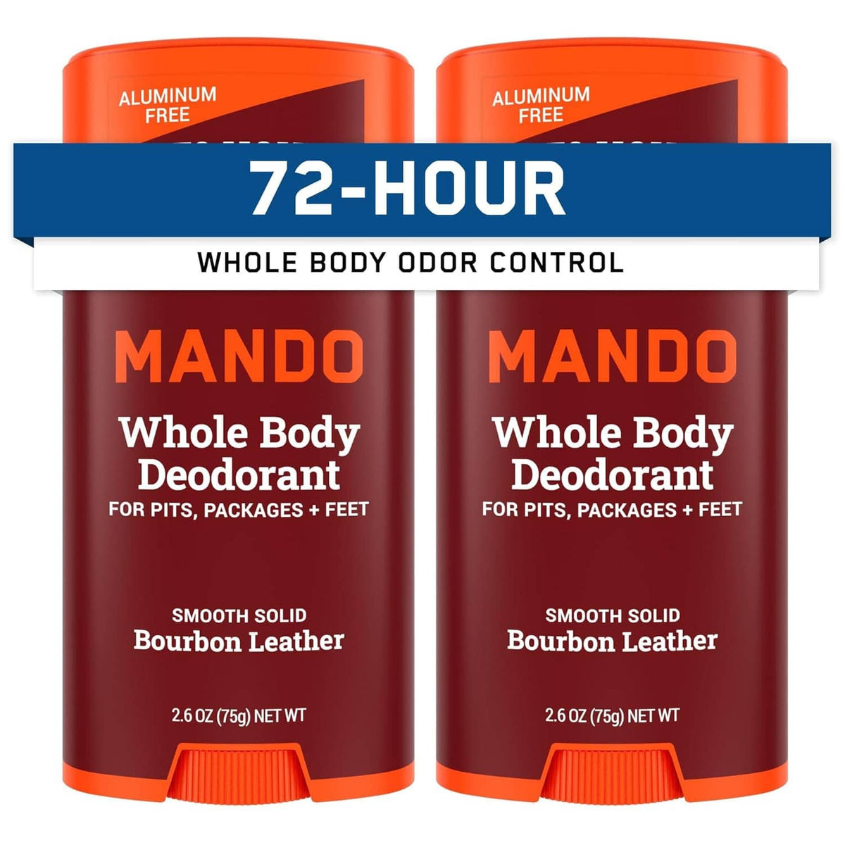 Mando whole body deodorant smooth solid stick, 72-hour odor control, bourbon leather