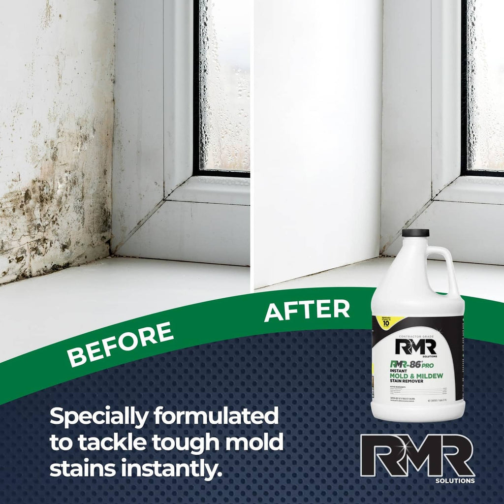 White stain remover bottle with black cap labeled for mold and mildew stains