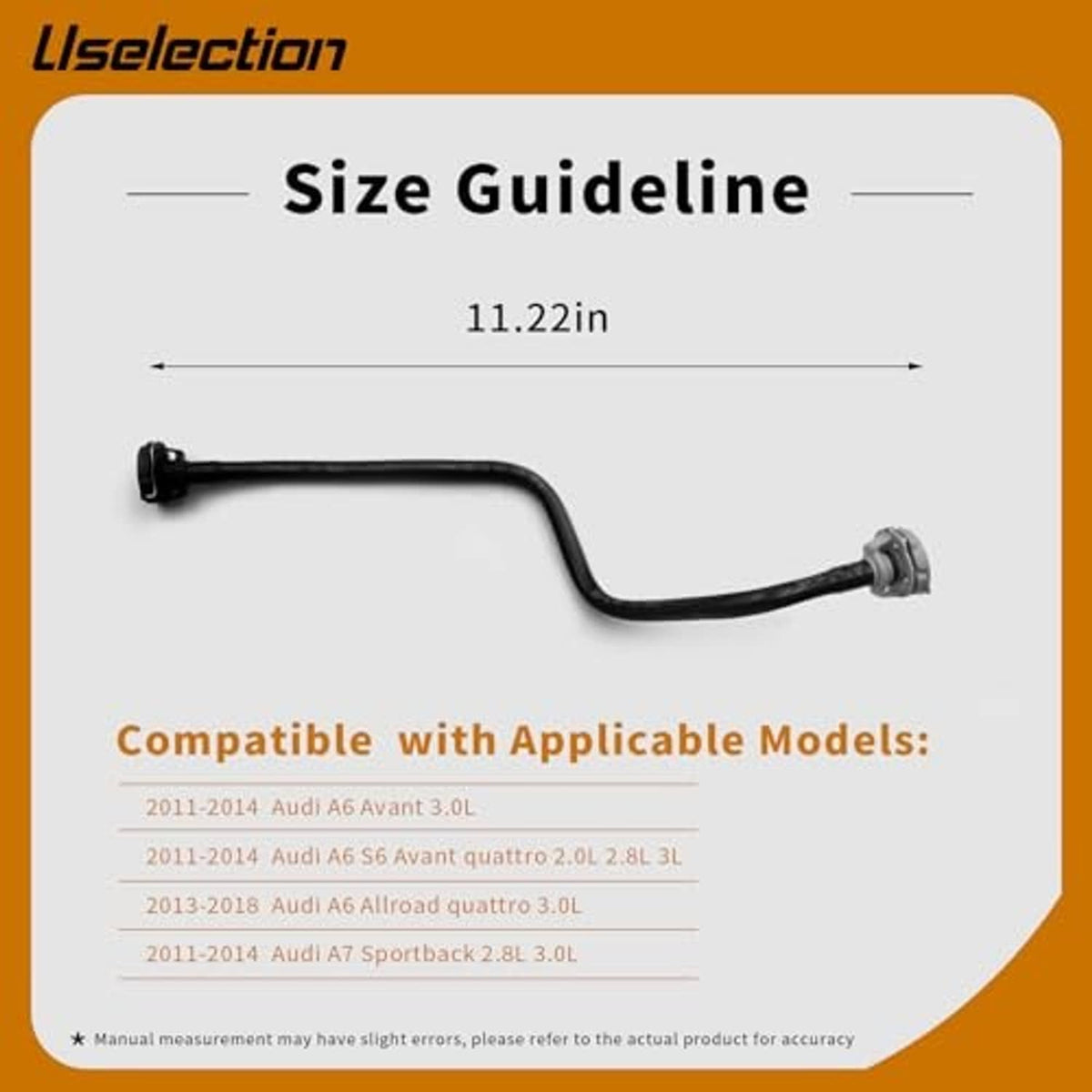Curved black radiator coolant hose with threaded metal ends and mounting bracket