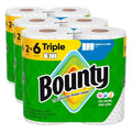 Stacked white paper towel rolls with Bounty branding, Select-A-Size packaging