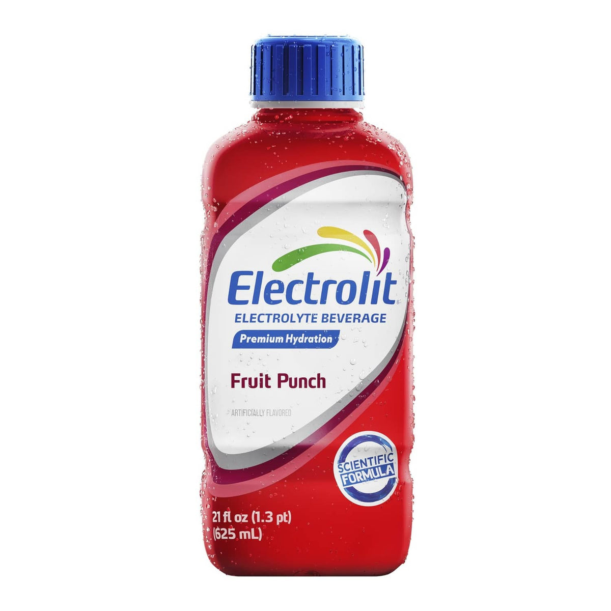 Electrolyte fruit punch bottle, 21 fl oz, blue cap, front label
