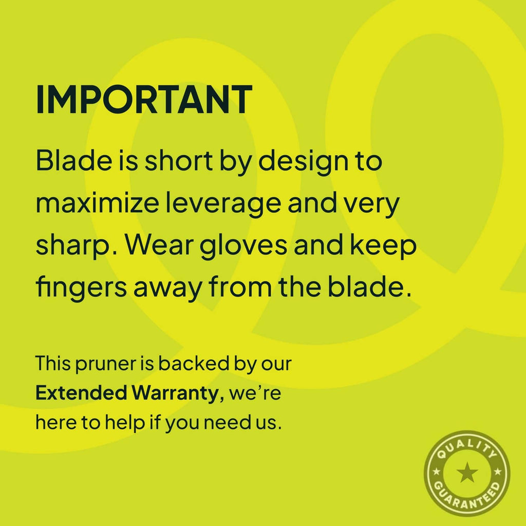 Bypass pruning shears safety warning graphic with short sharp blades