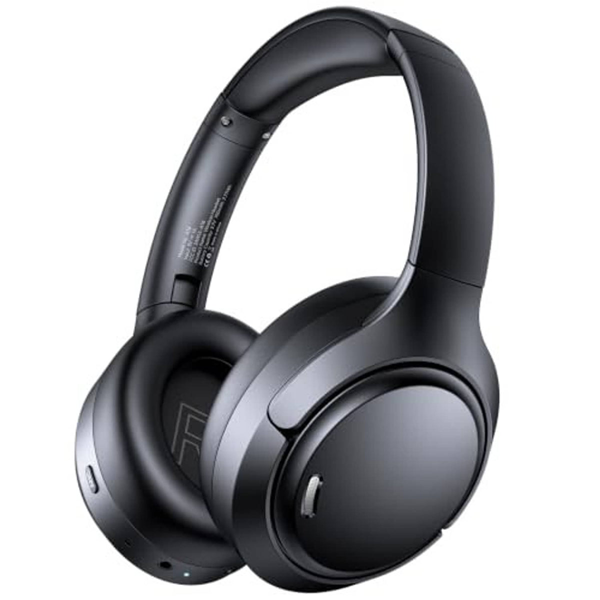 Black over-ear wireless headphones with cushioned headband and padded, matte ear cups