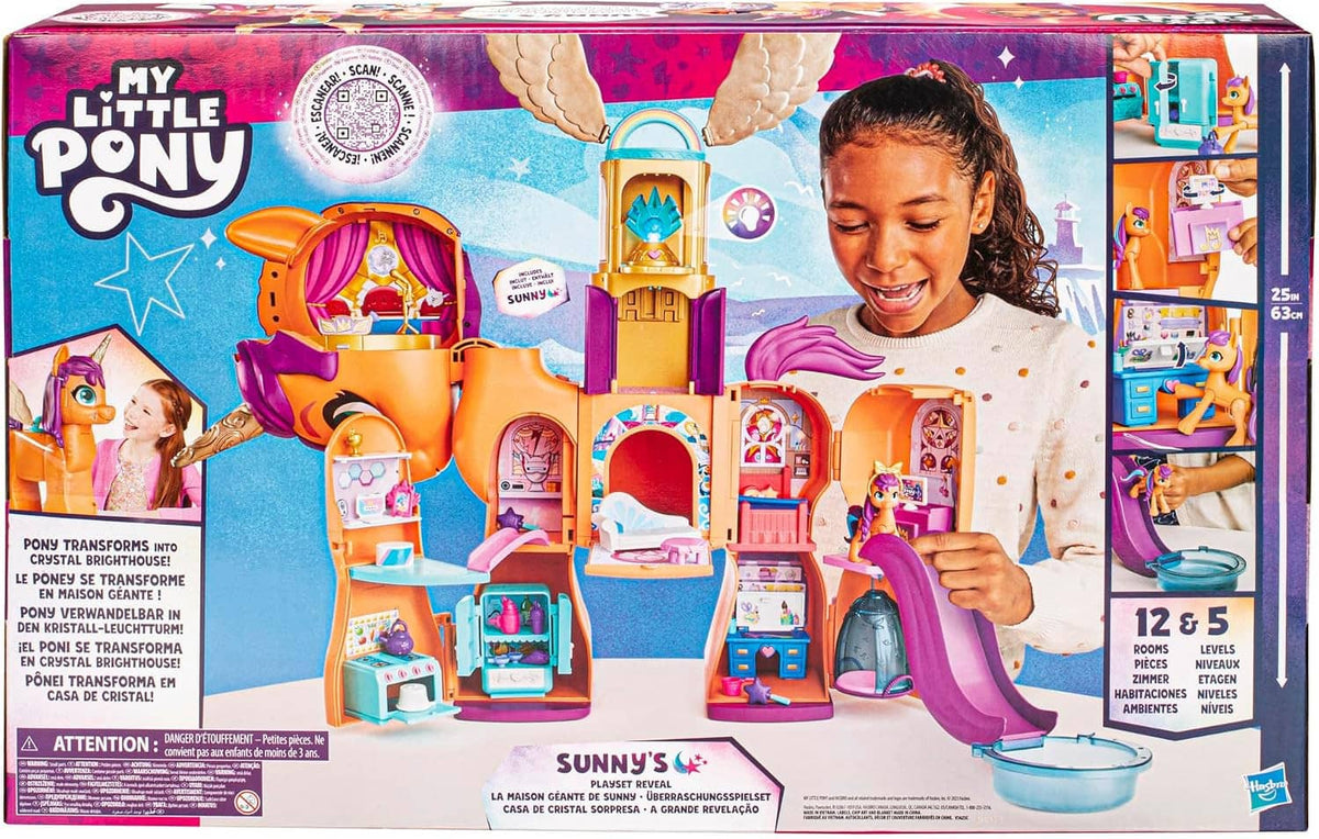 My Little Pony Sunny’s playset reveal box with transforming doll playset and accessories