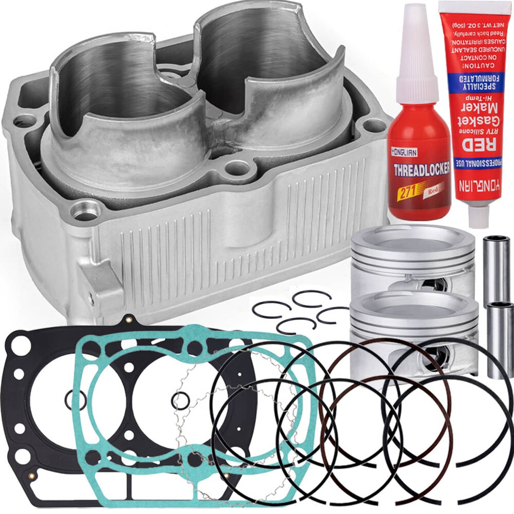 Cylinder block kit with pistons, piston rings, and teal/black gasket