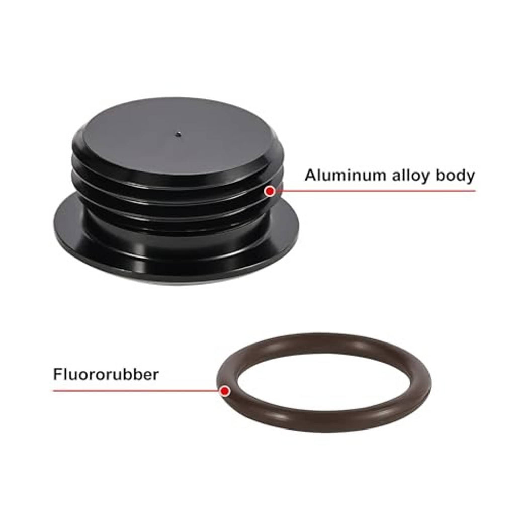 Black ORB port plug with fluororubber O-ring gasket and aluminum alloy body