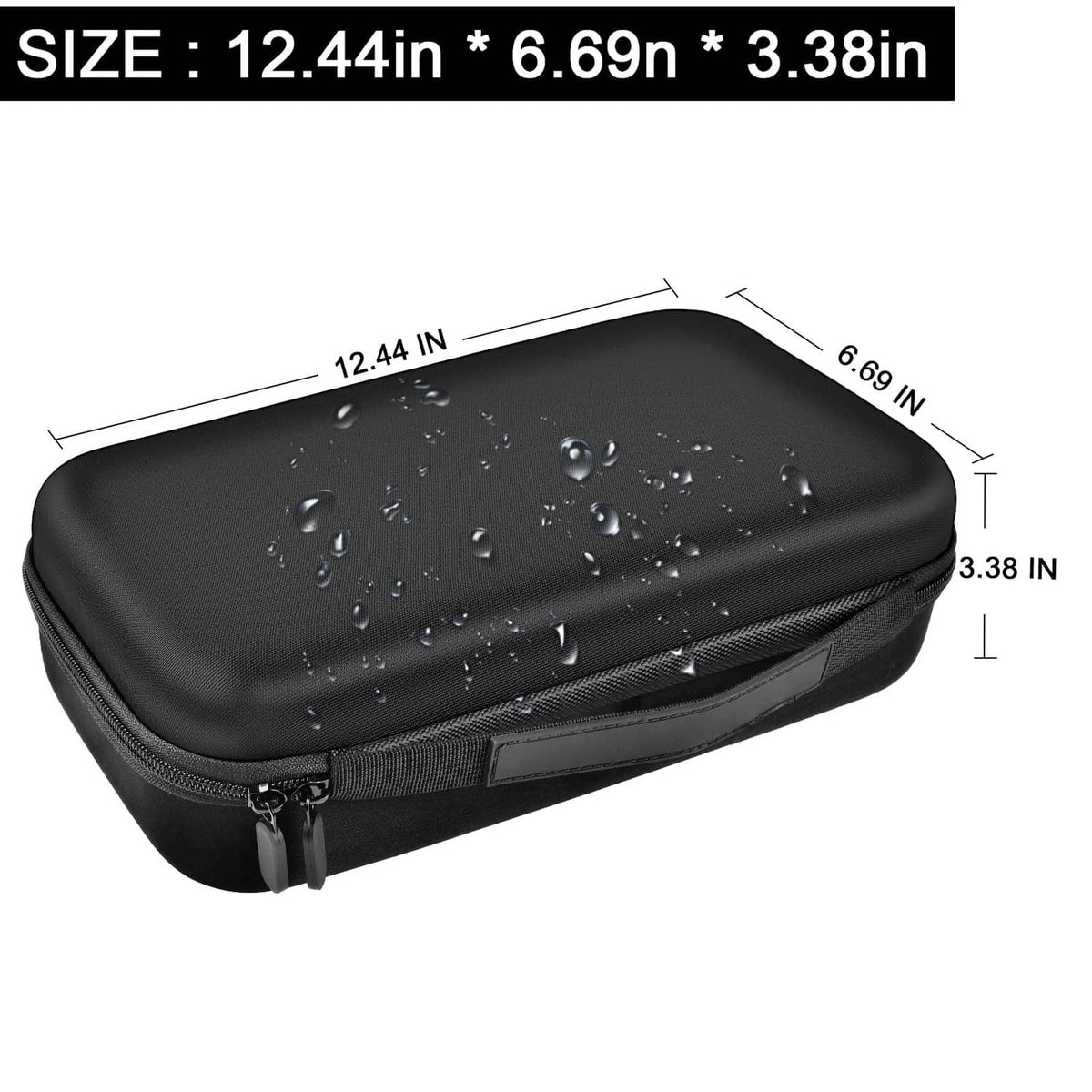 Black hard EVA walkie talkie case with size 12.44 x 6.69 x 3.38 in