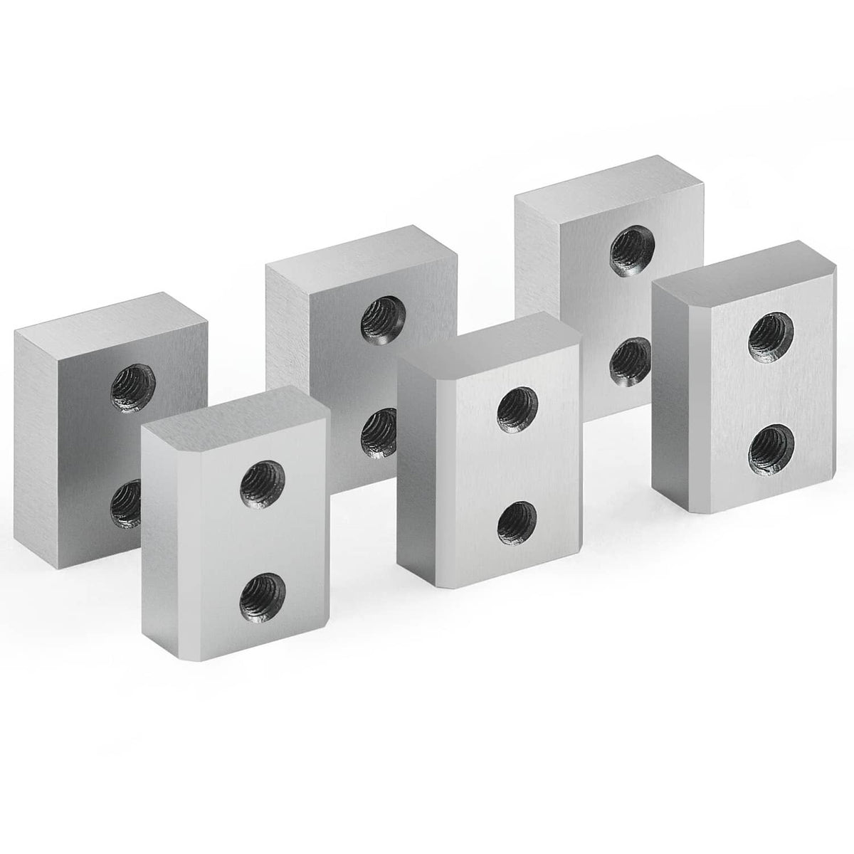Steel rebar cutter jaw blades, rectangular blocks with threaded holes