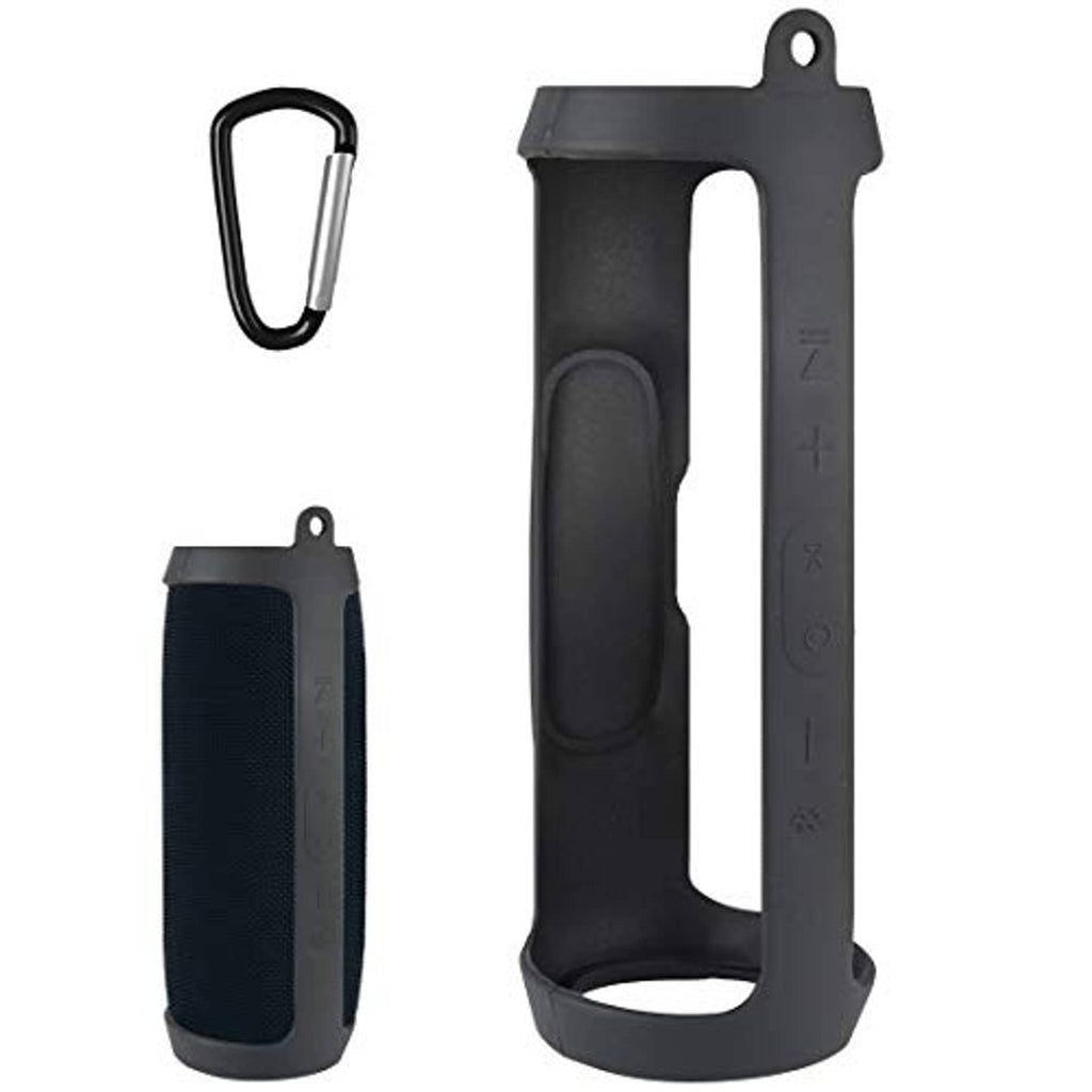 Dark navy silicone speaker case cover with fabric insert and carry loop