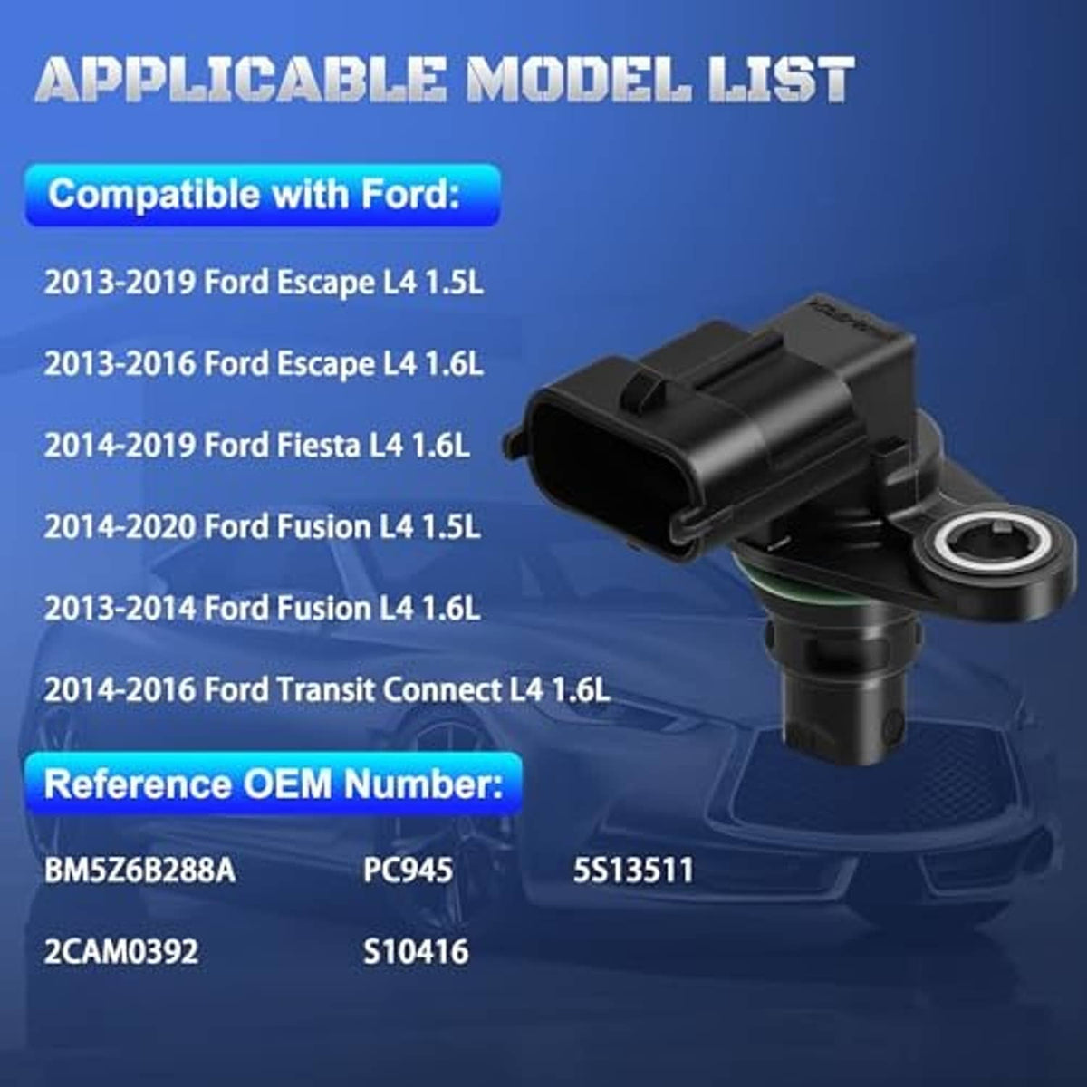 Camshaft position sensor with black housing and green sealing ring