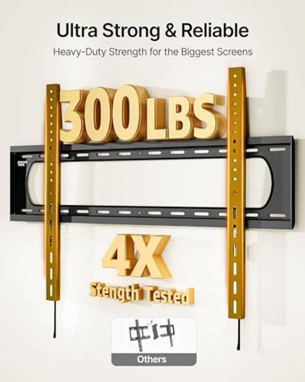 Heavy-duty fixed TV wall mount bracket with reinforced steel frame and vertical rails