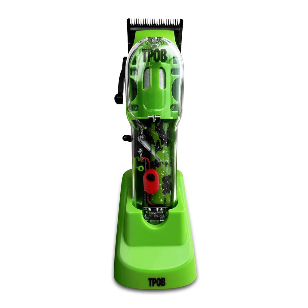 TPOB green hair clippers with metal cutting head and base stand