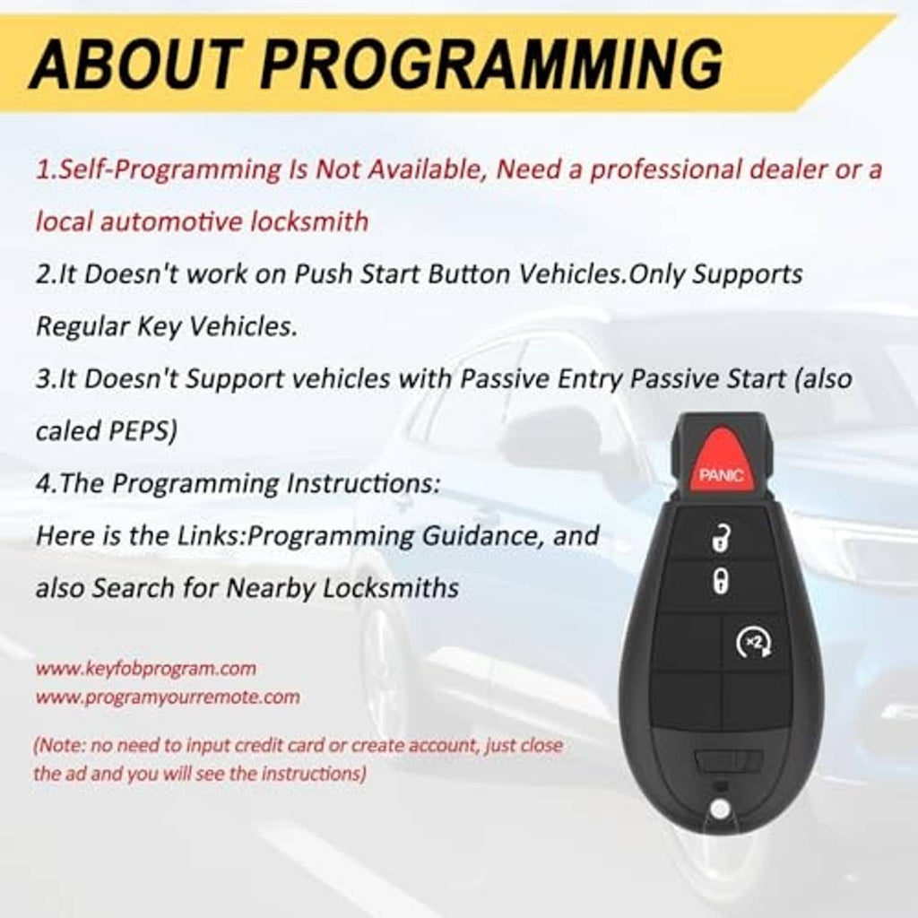 Black key fob remote showing programming guidance side and red PANIC button