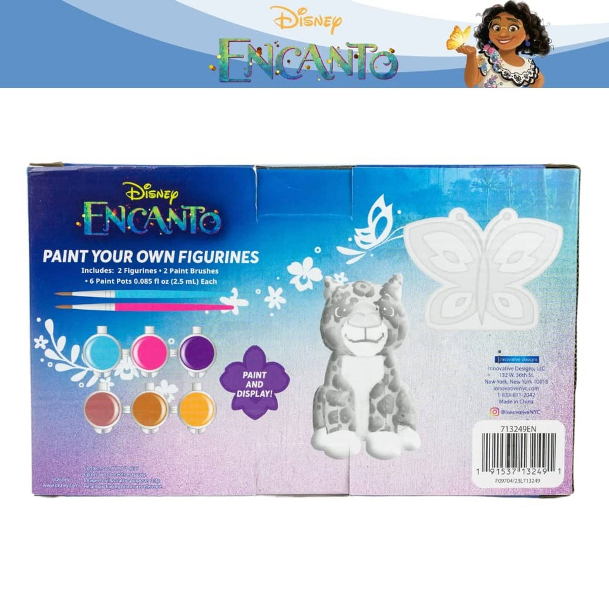 Back of paint-your-own figurines kit box with cat mold and paint-color icons