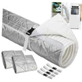 Silver quilted AC exhaust hose insulation cover set with adjustable buckle straps